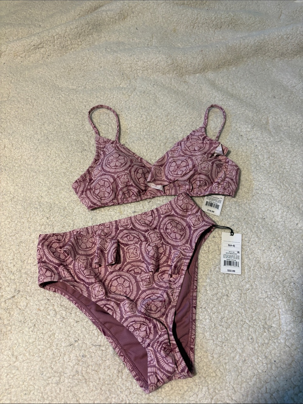 High-Waist Puple Patterned Bikini Set - Picture 1 of 8